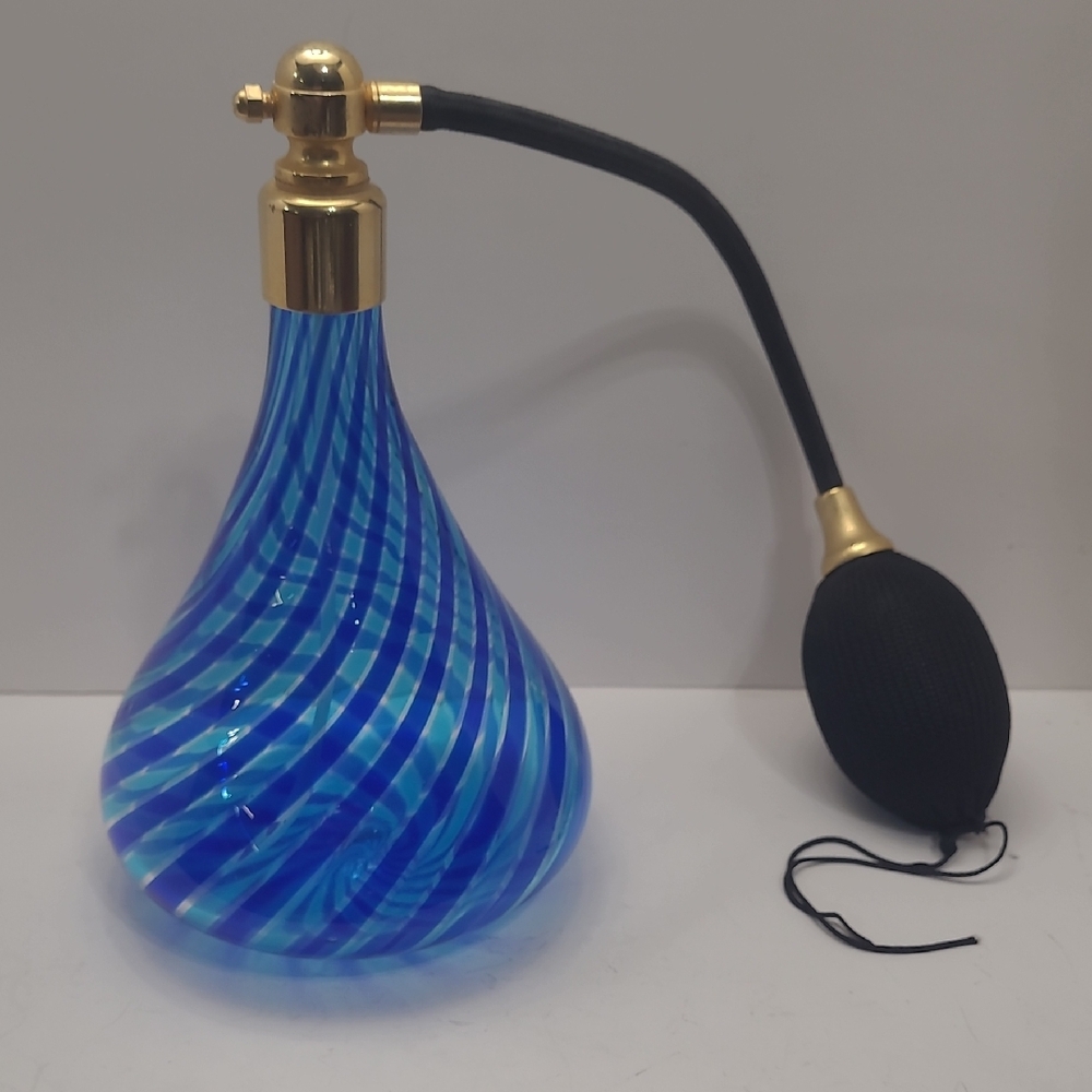 Vintage Elegant Blue Swirl Glass Perfume Atomizer